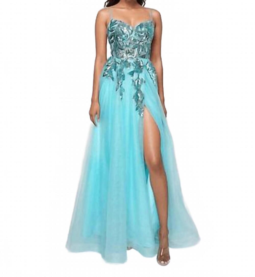 NEW NINA CANACCI shimmering a-line evening prom dress in aqua